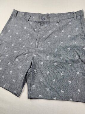 Savane Mens 40 Gray Palm Tree Print Chino Shorts Cotton Blend 8 Inseam Beach EX